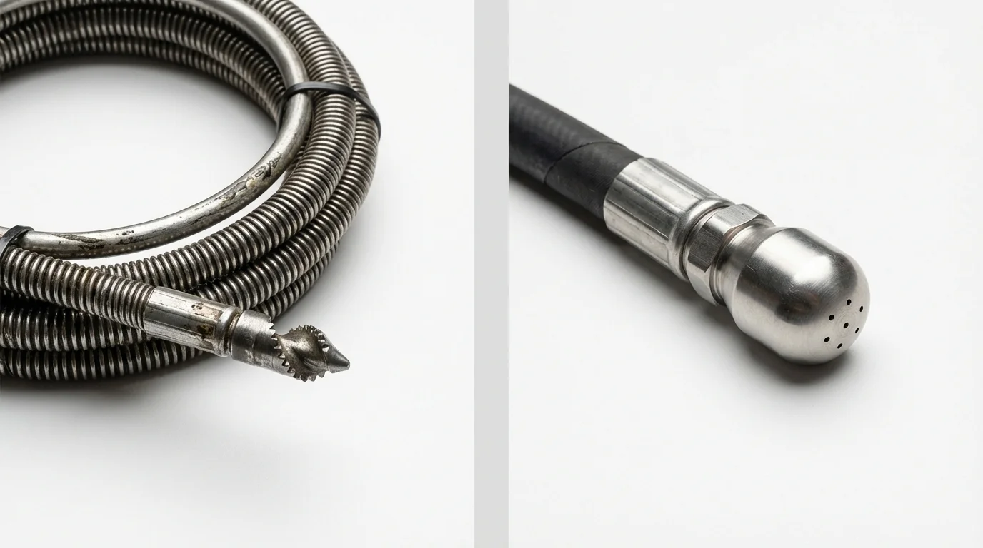 Drain snake cable and hydro jetting nozzle used for drain cleaning in Fulton, KY