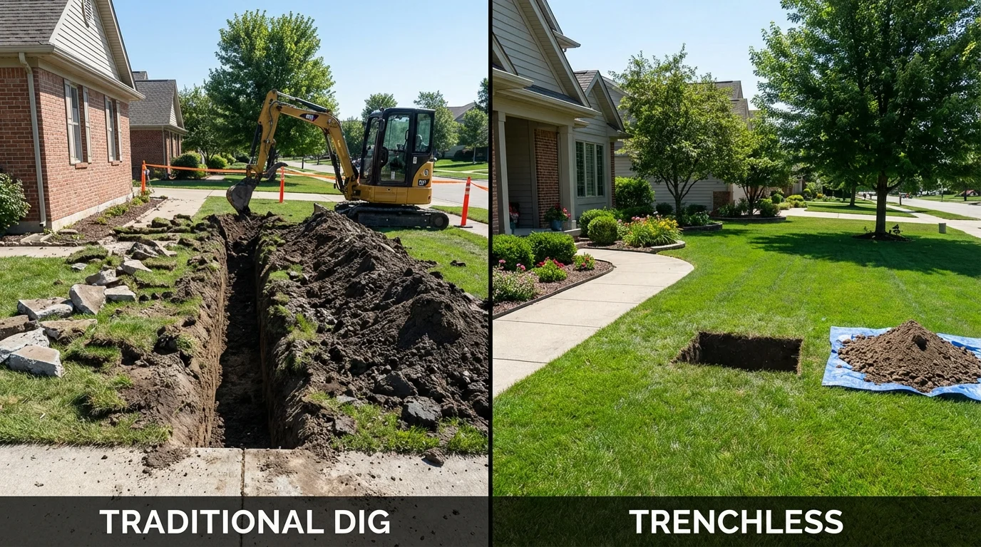 Trenchless sewer repair with minimal yard damage versus traditional excavation in Fulton, KY